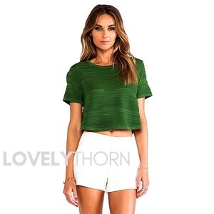 TORN BY RONNY KOBO // lena green textured short sleeved crop top